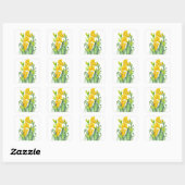 Sticker Carré Aquarelle Jaune Lys Floral Illustration (Feuille)