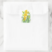 Sticker Carré Aquarelle Jaune Lys Floral Illustration (Sac)