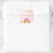 Sticker Carré Aquarelle lanterne or rose Aïd Moubarak Aïd el (Sac)