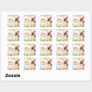 Sticker Carré Aquarelle Lapin floral avec noeud Jour de Pâques j