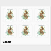 Sticker Carré Aquarelle Lapin Lapin Cute Animal Fun Plaque d'enr (Feuille)