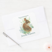 Sticker Carré Aquarelle Lapin Lapin Cute Animal Fun Plaque d'enr (Enveloppe)
