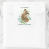 Sticker Carré Aquarelle Lapin Lapin Cute Animal Fun Plaque d'enr (Sac)