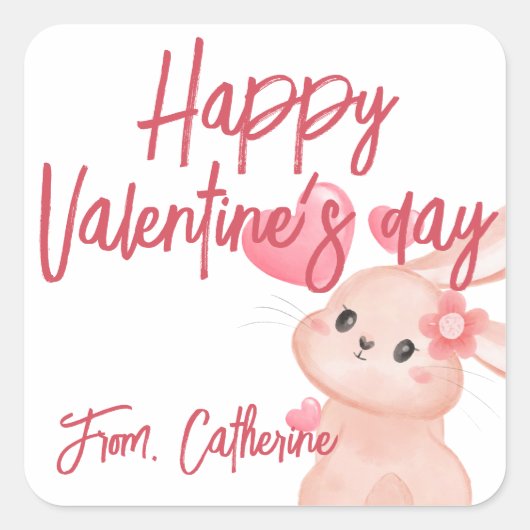 Sticker Carré Aquarelle lapin mignon coeur valentin (Devant)