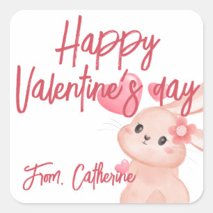 Sticker Carré Aquarelle lapin mignon coeur valentin