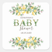Sticker Carré Aquarelle Lemons Baby shower de fleurs botaniques (Devant)