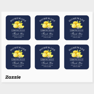 Sticker Carré Aquarelle Lemons Limoncello Merci bleu