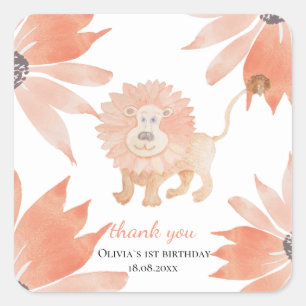 Sticker Carré Aquarelle Lion bébé peinte à la main