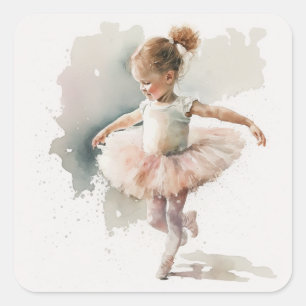 Sticker Carré Aquarelle Little Ballerina