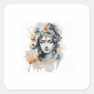 Sticker Carré Aquarelle Lord Krishna face