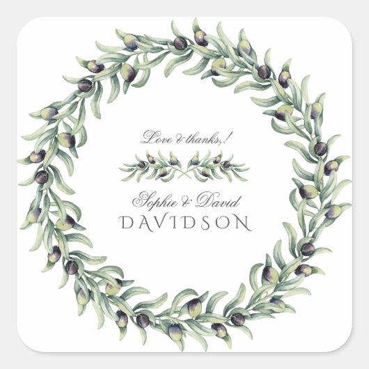Sticker Carré Aquarelle luxuriante Branches d'olive Mariage de c (Devant)