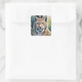 Sticker Carré Aquarelle Lynx Artwork Floral Feline (Sac)