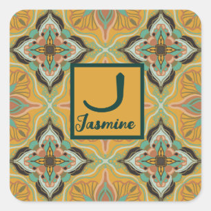 Sticker Carré Aquarelle Marocaine Jaune Floral Personnalisé