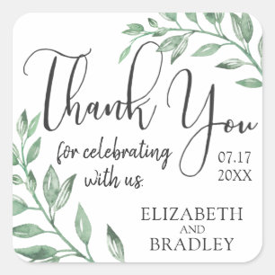 Sticker Carré Aquarelle Merci Mariage vert