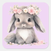 Sticker Carré Aquarelle mignonne Bébé Lapin de Pâques Filles gra (Devant)