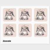 Sticker Carré Aquarelle mignonne Bébé Lapin de Pâques Filles gra (Feuille)