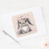 Sticker Carré Aquarelle mignonne Bébé Lapin de Pâques Filles gra (Enveloppe)