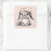 Sticker Carré Aquarelle mignonne Bébé Lapin de Pâques Filles gra (Sac)