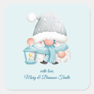 Sticker Carré Aquarelle mignonne Vintage Noël hiver Gnome