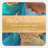 Sticker Carré Aquarelle moderne agate doré turquoise orange (Devant)