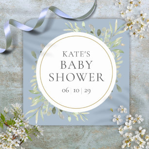 Sticker Carré Aquarelle moderne Baby shower verdoyant Dusty Blue