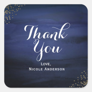 Sticker Carré Aquarelle moderne Blue Gold Confetti Party Favoris