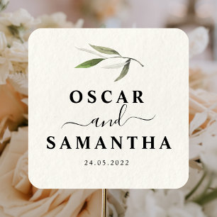 Sticker Carré Aquarelle moderne Branche d'olive verte