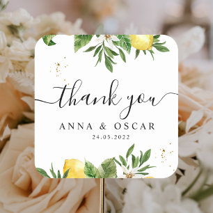 Sticker Carré Aquarelle moderne Citrons et feuilles jaunes