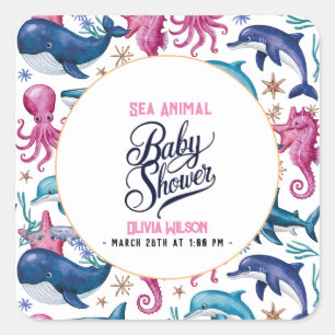 Sticker Carré Aquarelle moderne et élégante baby shower animal m