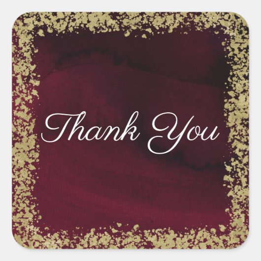 Sticker Carré Aquarelle moderne Moody Maroon & Gold Mariage (Devant)