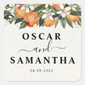 Sticker Carré Aquarelle moderne orange et fleurs (Devant)