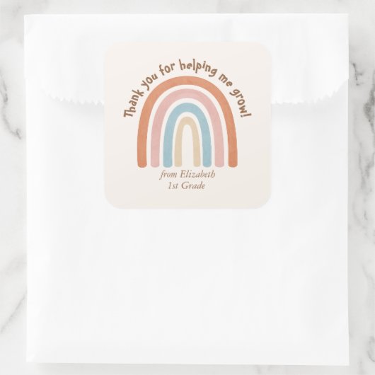 Sticker Carré Aquarelle moderne Rainbow Teacher Merci (Sac)
