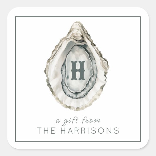 Sticker Carré Aquarelle Monogramme Huître côtière (Devant)