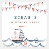 Sticker Carré Aquarelle Nautique Anniversaire Monogramme (Devant)