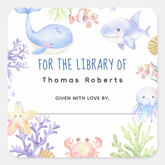 Sticker Carré Aquarelle nautique - baby shower (Devant)