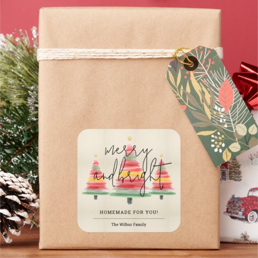 Sticker Carré Aquarelle Noël Arbres faits maison pour vous (vacances)
