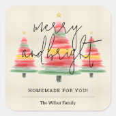 Sticker Carré Aquarelle Noël Arbres faits maison pour vous (Devant)