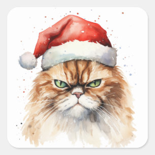 Sticker Carré Aquarelle Noël Chat en colère