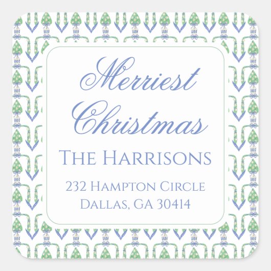 Sticker Carré Aquarelle Noël Garland Bedford Stockings (Devant)