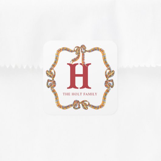 Sticker Carré Aquarelle Noël Plaid Bow Garland Cadeau