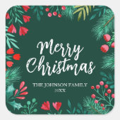 Sticker Carré Aquarelle Noël Wreath hiver avec Holly (Devant)