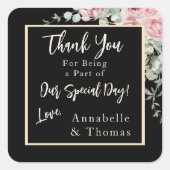 Sticker Carré Aquarelle noire rose Mariage (Devant)