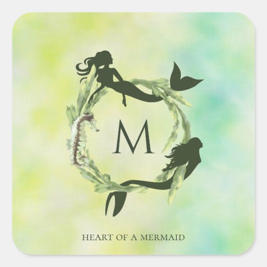 Sticker Carré Aquarelle Ocean Wreath Mermaig Monogramme (Devant)