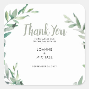 Sticker Carré Aquarelle olive feuille Mariage Merci Favoriser