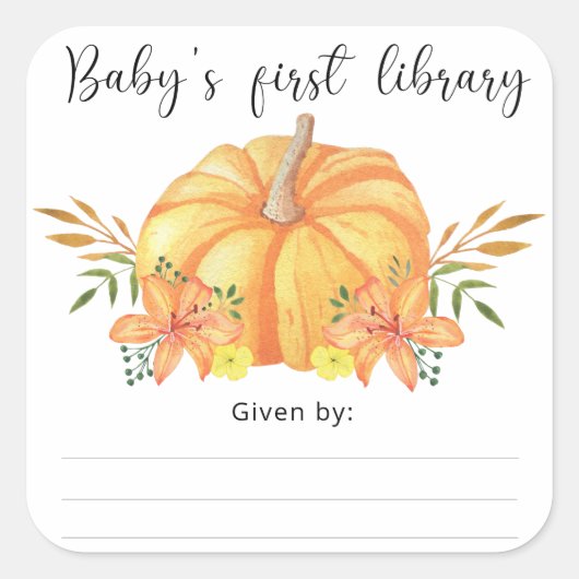 Sticker Carré Aquarelle orange Citrouille - Première bibliothèqu (Devant)