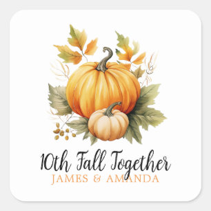 Sticker Carré Aquarelle orange et blanc Couple de automne Annive