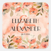 Sticker Carré Aquarelle Orange Floral Mariage (Devant)
