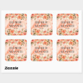 Sticker Carré Aquarelle Orange Floral Mariage (Feuille)