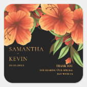 Sticker Carré Aquarelle Orange Mariage Floral Merci (Devant)