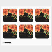 Sticker Carré Aquarelle Orange Mariage Floral Merci (Feuille)